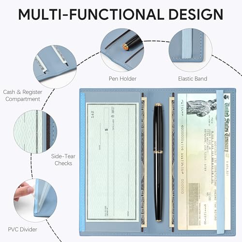 Tipmile Checkbook Covers for Personal Checkbook, PU Leather Checkbook Holder for Women & Men with Elastic Band - Effortless Sophistication - Image 3