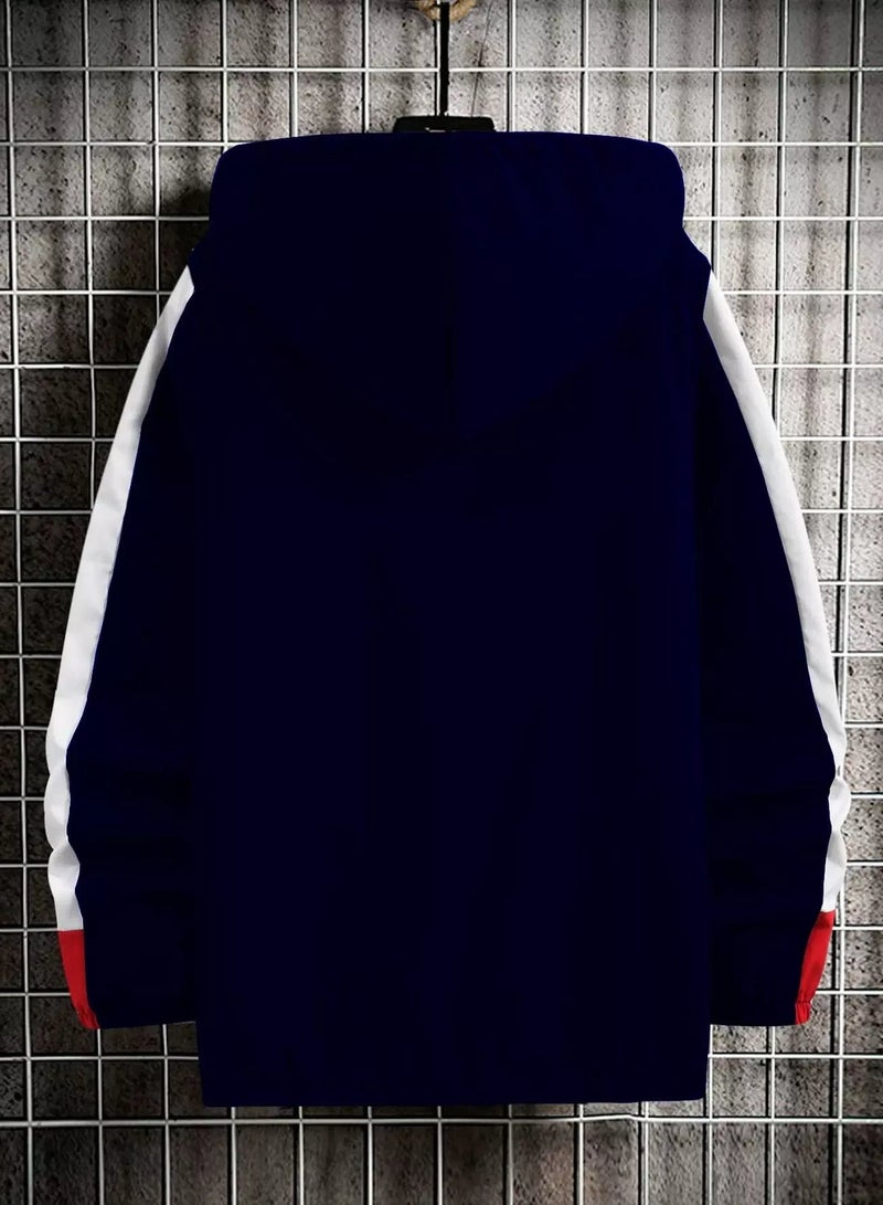 Men Contrast Panel Drawstring Hooded Jacket  - Image 2