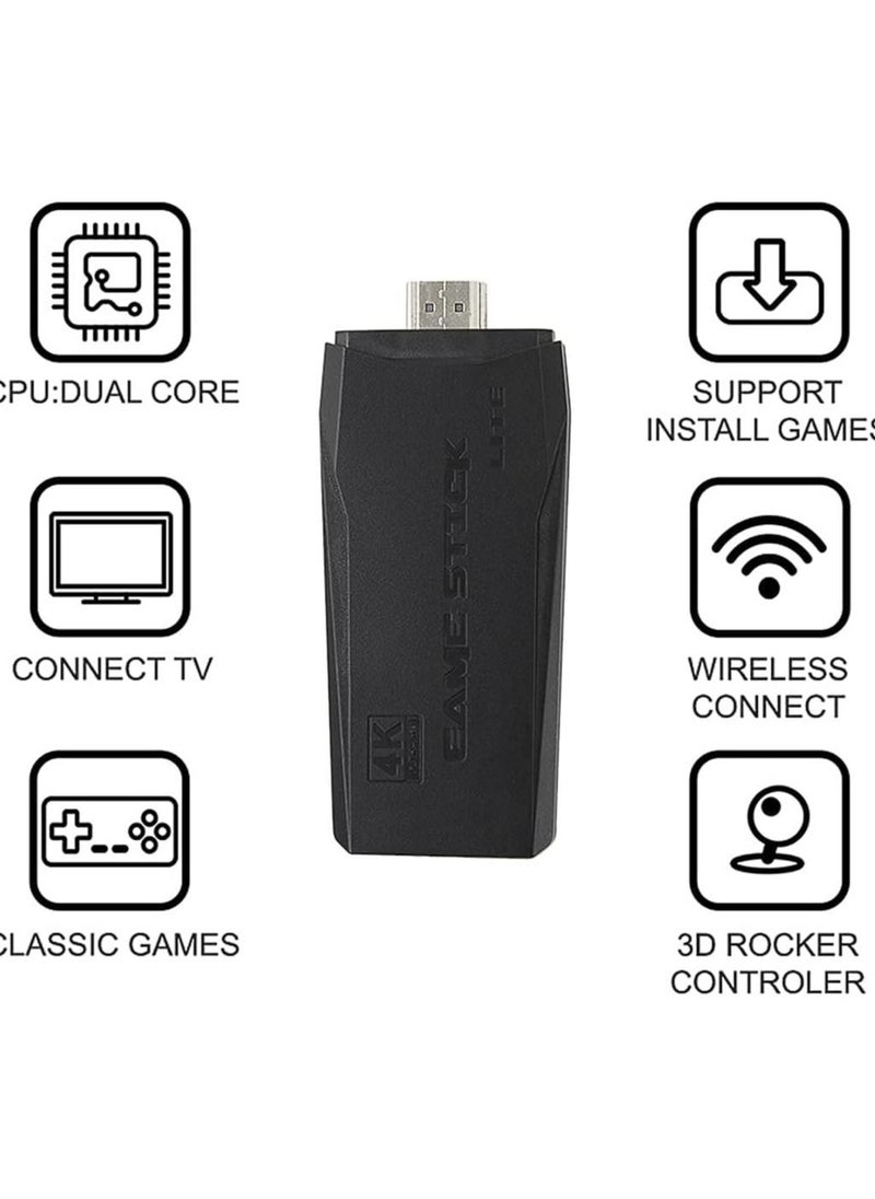 4K game console with dual 2.4G wireless controllers, plug-and-play video game stick, built-in 3,500 games, 9 classic emulators, high-definition HDMI output for TV