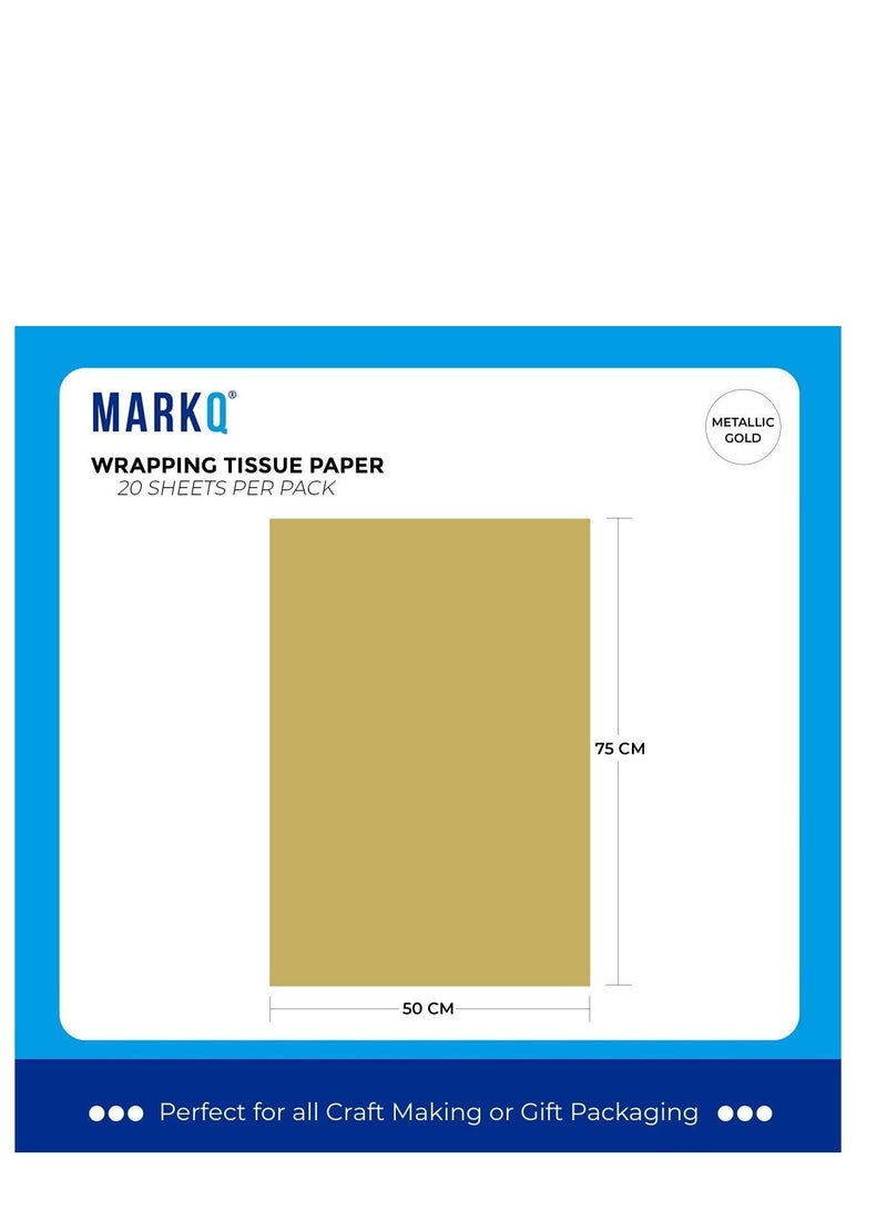 MARKQ Gold Gift Wrapping Tissue Paper Sheets for DIY Crafts, Gift Bags, Holidays, Birthdays, 50 x 75 cm (20 Sheets) - Image 2