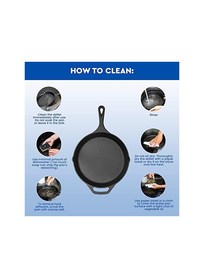 بروماس مقلاة من الحديد الزهر مقلاة/مقلاة، سوداء اللون، مقلاة مستديرة من الحديد الزهر مقاس 10.25 بوصة - أواني طهي آمنة للاستخدام الداخلي والخارجي - Image 3