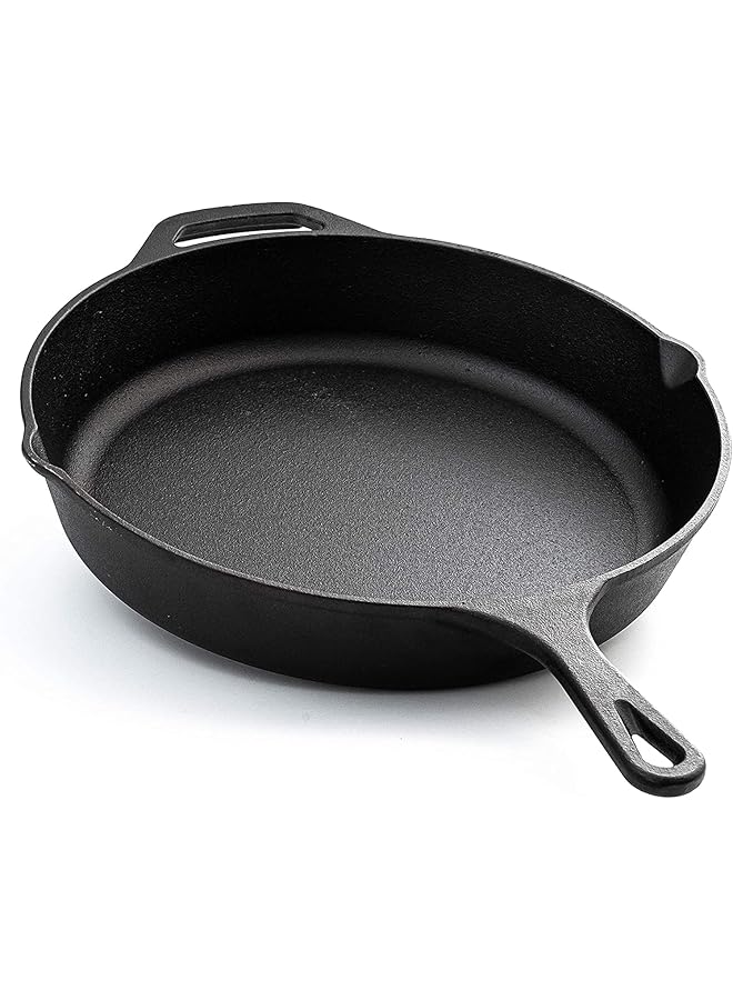 بروماس مقلاة من الحديد الزهر مقلاة/مقلاة، سوداء اللون، مقلاة مستديرة من الحديد الزهر مقاس 10.25 بوصة - أواني طهي آمنة للاستخدام الداخلي والخارجي - Image 1