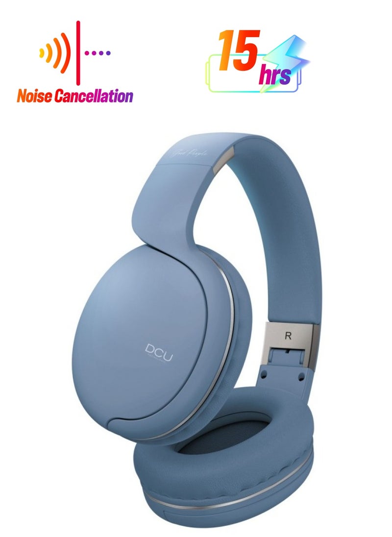 DCU TECNOLOGIC DCU Multifunction Bluetooth Wireless headphones Blue, with Memory card slot, Passive Noise Cancellation, Soft and comfortable to ears.  - Image 1