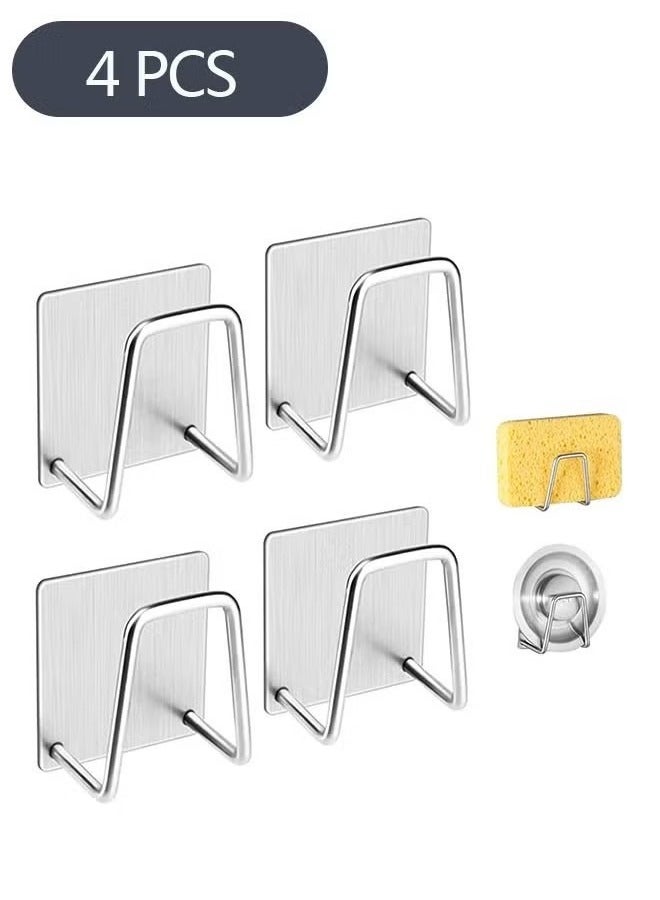 4-Piece Adhesive Sponge Holder for Kitchen Sink, 304 Stainless Steel Sponge Holder Sink Kitchen Accessories - Image 1