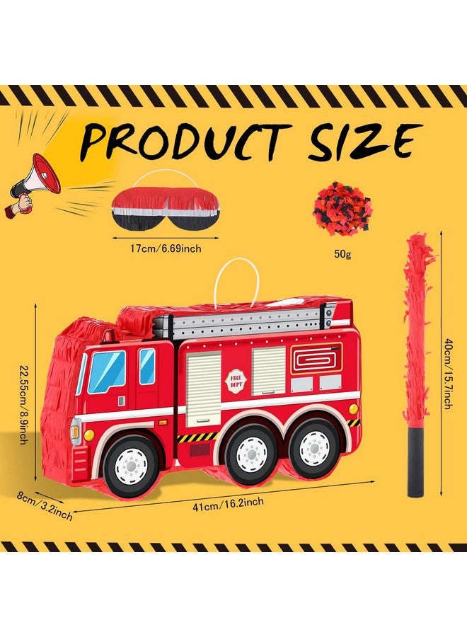 Aoriher Fire Truck Piñata with Hanging Loop Blindfold Bat and Confetti Filler for Kids Boys Firefighter Firetruck Theme Birthday Party Decorations Supplies, 16.14 x 8.9 x 3.15 Inches - Image 2