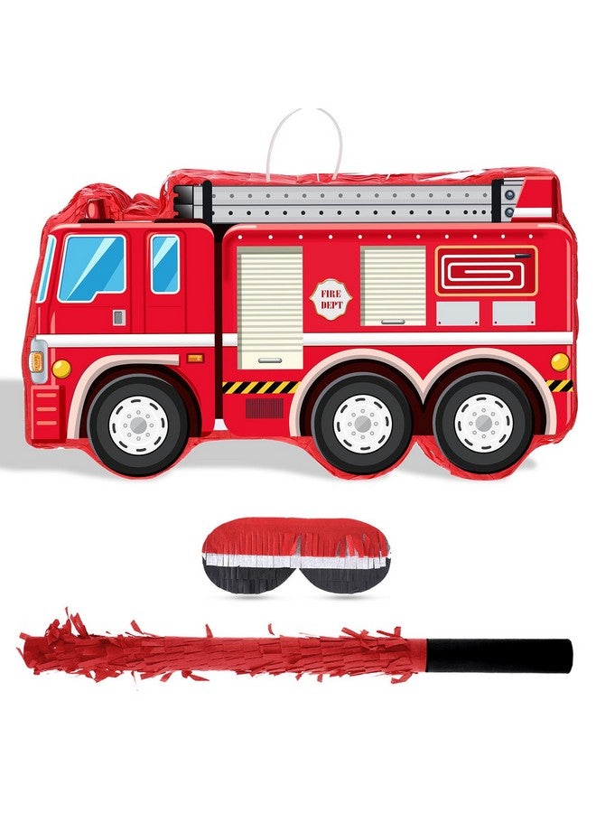 Aoriher Fire Truck Piñata with Hanging Loop Blindfold Bat and Confetti Filler for Kids Boys Firefighter Firetruck Theme Birthday Party Decorations Supplies, 16.14 x 8.9 x 3.15 Inches - Image 1