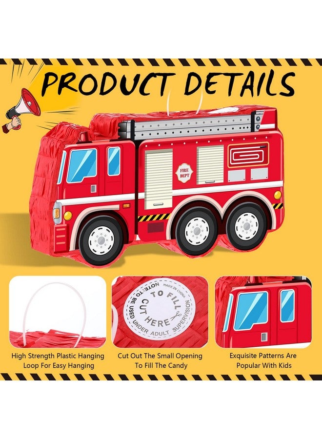 Aoriher Fire Truck Piñata with Hanging Loop Blindfold Bat and Confetti Filler for Kids Boys Firefighter Firetruck Theme Birthday Party Decorations Supplies, 16.14 x 8.9 x 3.15 Inches - Image 3
