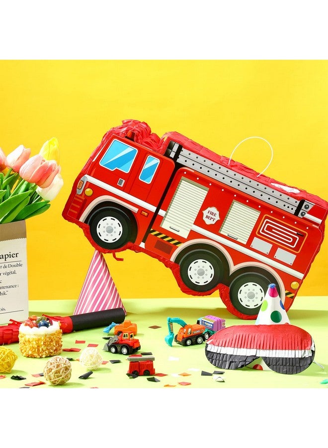 Aoriher Fire Truck Piñata with Hanging Loop Blindfold Bat and Confetti Filler for Kids Boys Firefighter Firetruck Theme Birthday Party Decorations Supplies, 16.14 x 8.9 x 3.15 Inches - Image 4