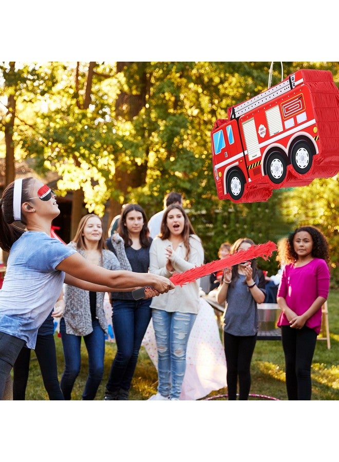 Aoriher Fire Truck Piñata with Hanging Loop Blindfold Bat and Confetti Filler for Kids Boys Firefighter Firetruck Theme Birthday Party Decorations Supplies, 16.14 x 8.9 x 3.15 Inches - Image 5
