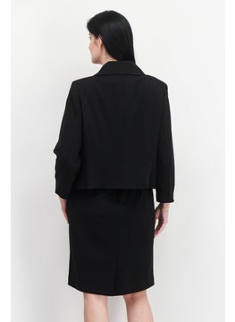 Nipon Boutique Women 2 Pcs Solid Button Front Sheath Jacket Dress Set, Black  - Image 2