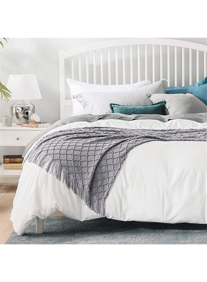 NIBEMINENT Tassel Design Soft Blanket Keep Warm Cotton Light Grey 127 x 172cm - Image 2