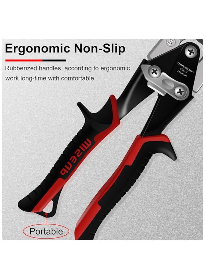 وايزأب مقصات قص الصفيح من WISEUP لقص الصفائح المعدنية، مقصات قص الصفيح بشفرة مزورة، قاطعة معدنية شديدة التحمل، مقصات معدنية مستقيمة القطع مقاس 10 بوصات - Image 2