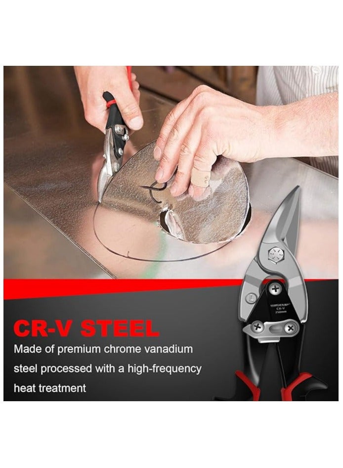 وايزأب مقصات قص الصفيح من WISEUP لقص الصفائح المعدنية، مقصات قص الصفيح بشفرة مزورة، قاطعة معدنية شديدة التحمل، مقصات معدنية مستقيمة القطع مقاس 10 بوصات - Image 3