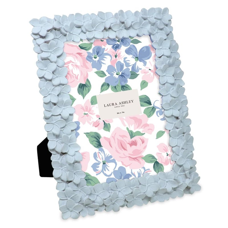 LAURA ASHLEY Laura Ashley 5x7 Powder Blue Flower Textured HandCrafted Resin Picture Frame wEasel  Hook for Tabletop  Wall Display Decorative Floral Design Home Dcor Photo Gallery Art 5x7 Powder Blue