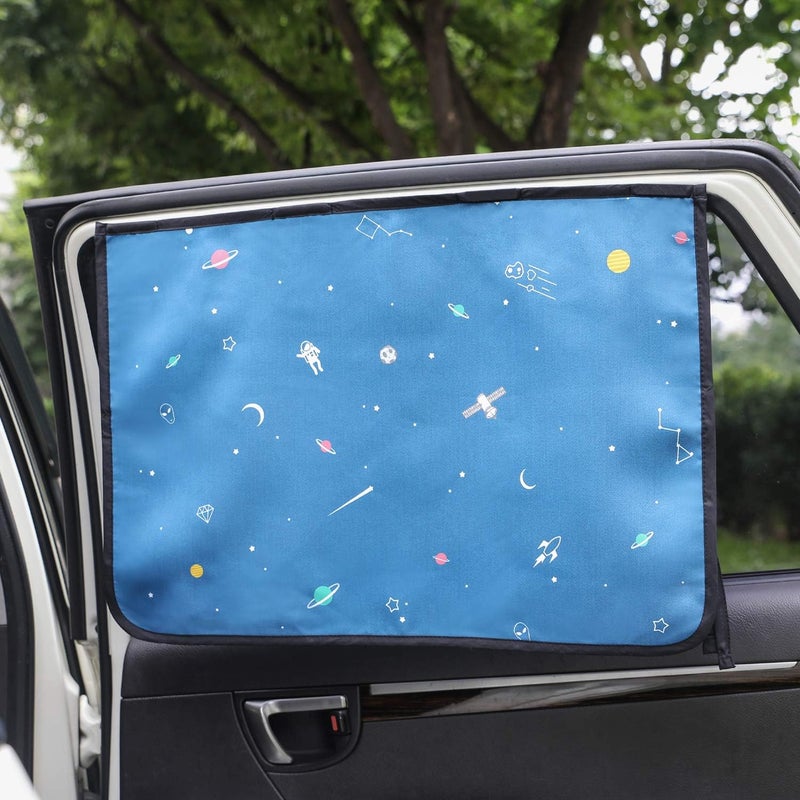 bebedeco Magnetic Car Sun Shade Curtain for Side Window – Sun Blocker and UV Protector for Baby, Kids, and Pets – Universal Fit with Built-in Magnets for Steel-Framed Door (Be-Space Travel) - Image 1