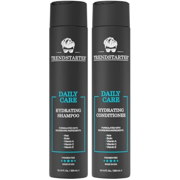 TRENDSTARTER - DAILY CARE - HYDRATING SHAMPOO & HYDRATING CONDITIONER Set (10.14 Fl.Oz ea.) - Made with Aloe, Vitamin A, Vitamin C, and Vitamin E for Healthy Hair and Healthy Scalp - Launched 2023