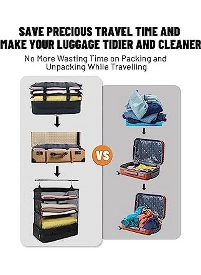 Kitwe Portable X-Large Hanging Travel Garment Packing Luggage Organizer Collapsible Compartment Hanging Closet, Black (1) - Image 3