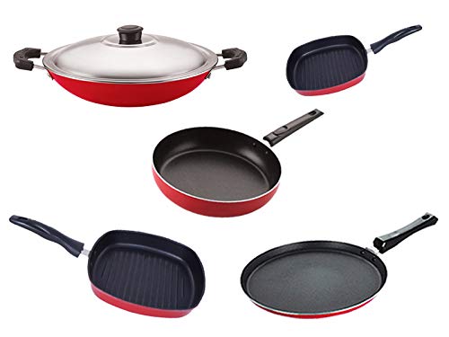 Nirlon Nirlon Non Stick PFOA Free Scratch Resistant Coating Cookware Set of 5 Pieces (FT10_AC_GP22.5_GP24_FP12) 