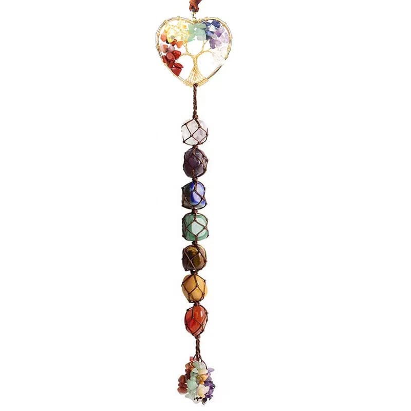Fmelut Tree of Life 7 Chakra Stones Dream Catchers Healing Crystals Gifts Feng Shui Witchy Room Decor for Women Hangings for Curtain Cars 