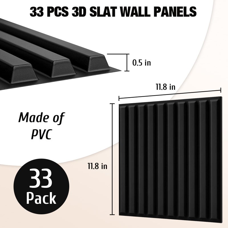 Qidejoy 33 Pcs 3D PVC Slat Wall Panels 12X12in Fluted Textured Paneling Modern Decorative Tiles Cuttable Paintable DIY Wall Art for Interior Decor, Bedroom, Ceiling, TV Background, Bathroom (Black) - Image 3
