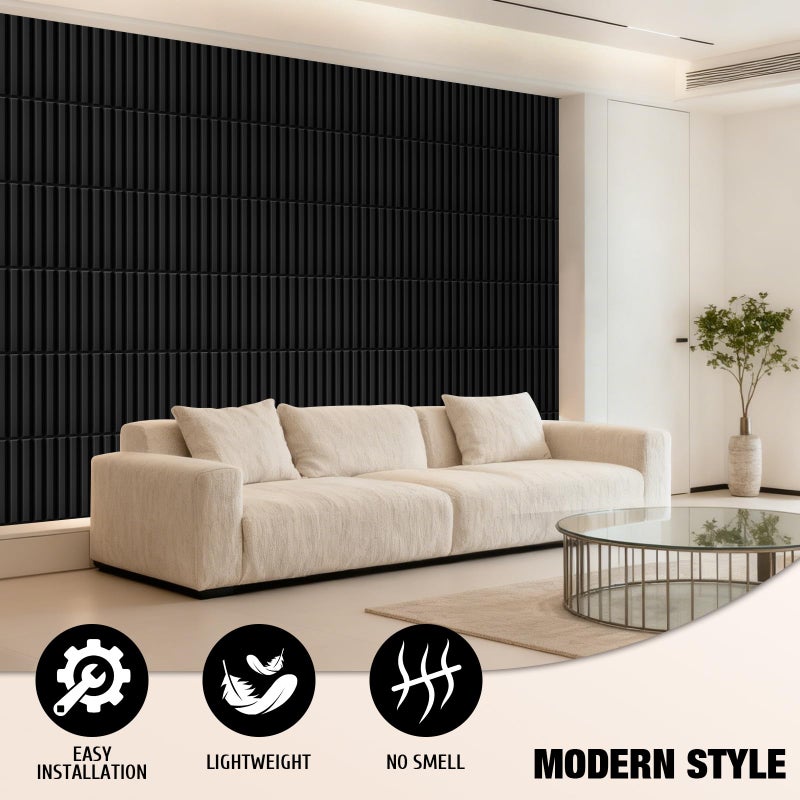 Qidejoy 33 Pcs 3D PVC Slat Wall Panels 12X12in Fluted Textured Paneling Modern Decorative Tiles Cuttable Paintable DIY Wall Art for Interior Decor, Bedroom, Ceiling, TV Background, Bathroom (Black) - Image 5