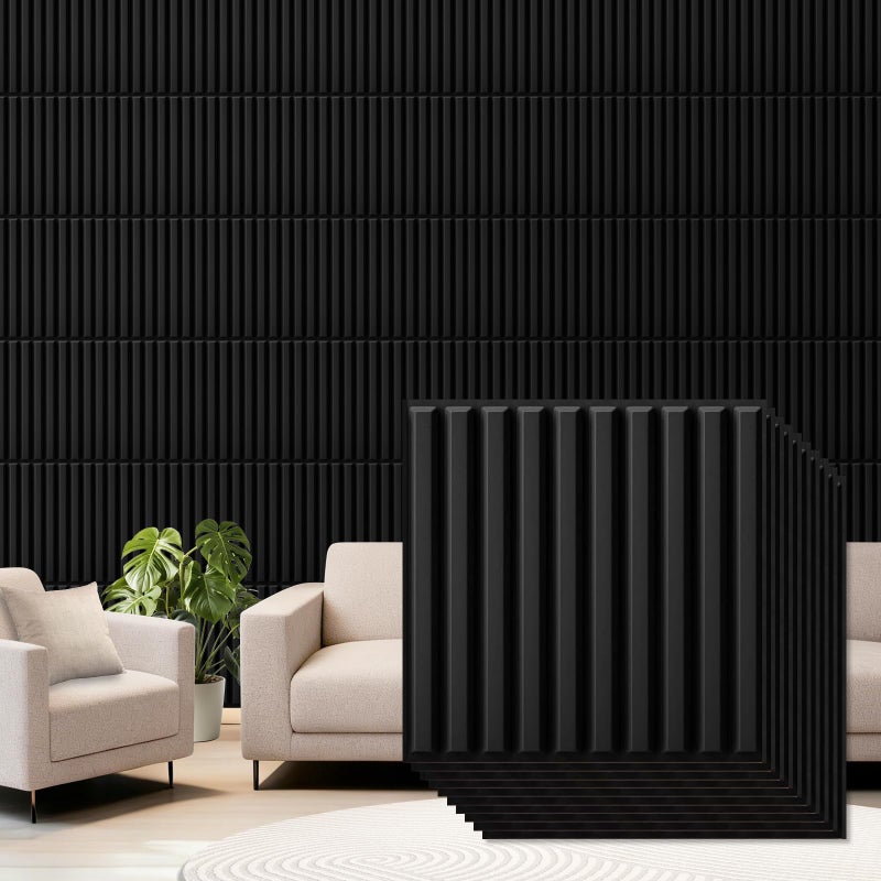 Qidejoy 33 Pcs 3D PVC Slat Wall Panels 12X12in Fluted Textured Paneling Modern Decorative Tiles Cuttable Paintable DIY Wall Art for Interior Decor, Bedroom, Ceiling, TV Background, Bathroom (Black) - Image 1