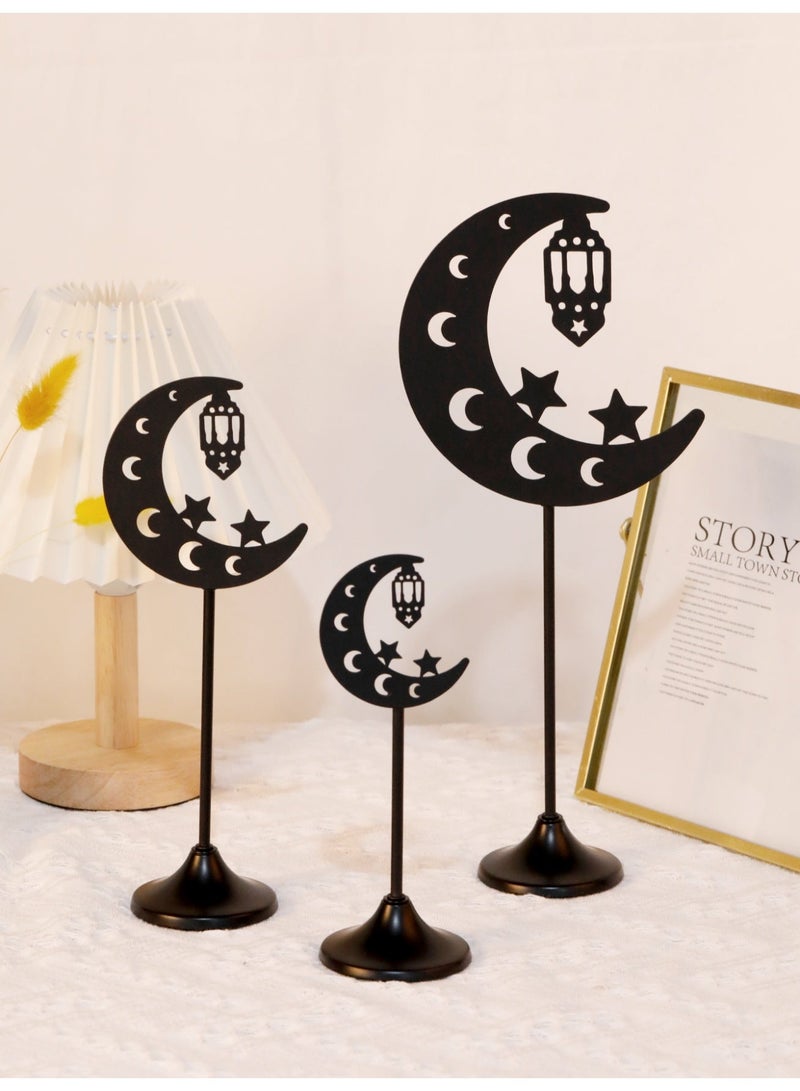 Set of 3 Moon Shape Ornaments, Ramadan Desktop Ornaments, Desktop Decorations, Festival Decorations, Home Decor, Ramadan Gifts, Party and Holiday Decor Ornament Star, Moon, Lantern, It Makes the Perfect Present for Family and Friends. - Image 1
