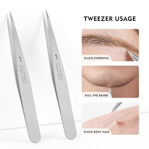 ZERNBER Pointed Tweezers for women Facial hair, Precision Tweezers for Eyebrows, Chin Hair，Ingrown Hair, Splinters, Glass Removal（Silver） - Image 4