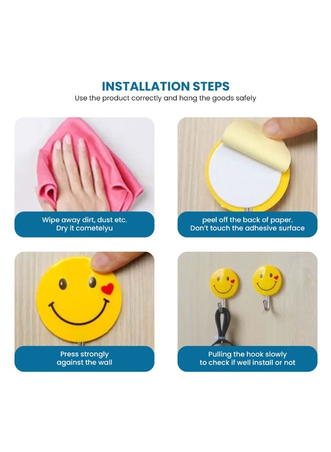 Duravel 9PCS Strong Adhesive Force Hook Household Hook Cartoon Cute Wall Sticky Hook Wall Smiley Face Weight Bearing Hooks - Image 4