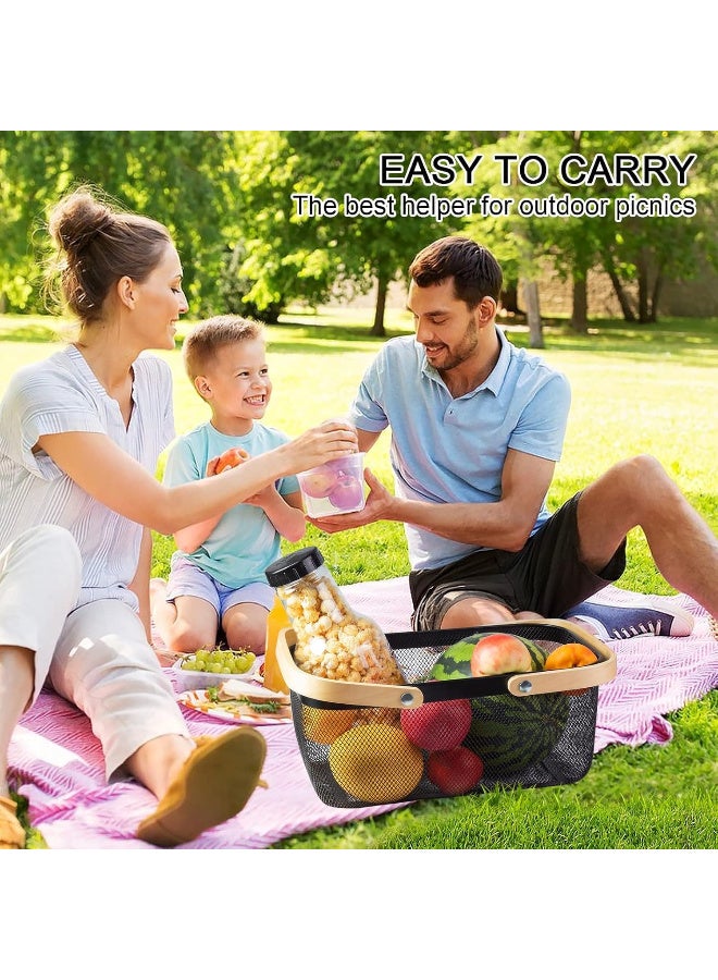 Black Rectangular Wire Mesh Garden Harvest Basket with Wooden Handles  40*25*18cm - Image 5