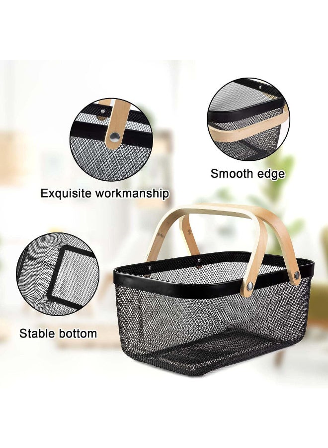 Black Rectangular Wire Mesh Garden Harvest Basket with Wooden Handles  40*25*18cm - Image 2