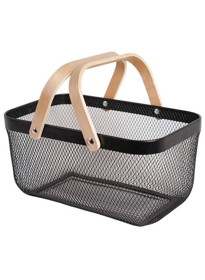 Black Rectangular Wire Mesh Garden Harvest Basket with Wooden Handles  40*25*18cm - Image 3