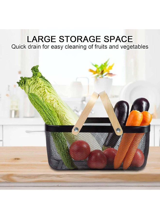 Black Rectangular Wire Mesh Garden Harvest Basket with Wooden Handles  40*25*18cm - Image 4