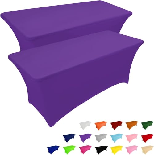 IVAPUPU 2 Pack 6FT Table Cloth for Rectangular Fitted Events Stretch Purple Table Covers Washable Spandex Tablecloth Protector for Party, Wedding, Cocktail, Banquet, Festival - Image 1