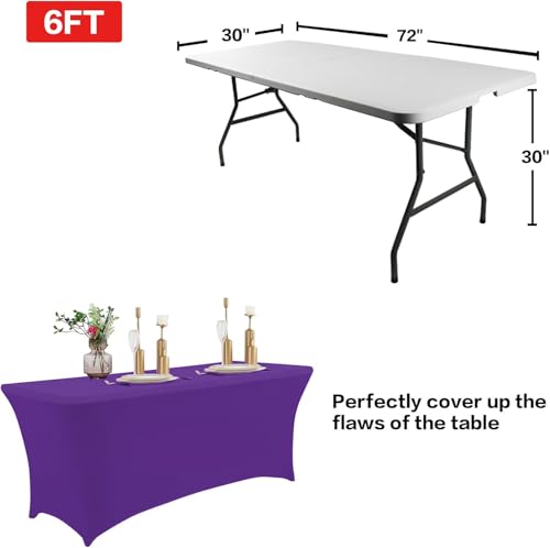 IVAPUPU 2 Pack 6FT Table Cloth for Rectangular Fitted Events Stretch Purple Table Covers Washable Spandex Tablecloth Protector for Party, Wedding, Cocktail, Banquet, Festival - Image 2