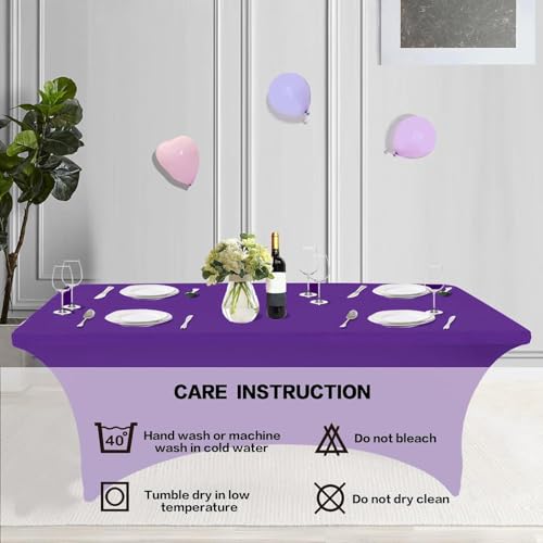 IVAPUPU 2 Pack 6FT Table Cloth for Rectangular Fitted Events Stretch Purple Table Covers Washable Spandex Tablecloth Protector for Party, Wedding, Cocktail, Banquet, Festival - Image 5