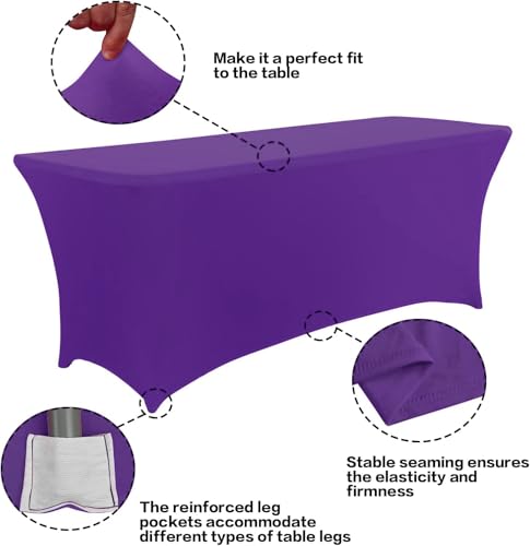 IVAPUPU 2 Pack 6FT Table Cloth for Rectangular Fitted Events Stretch Purple Table Covers Washable Spandex Tablecloth Protector for Party, Wedding, Cocktail, Banquet, Festival - Image 3