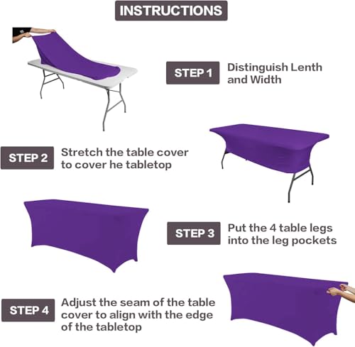IVAPUPU 2 Pack 6FT Table Cloth for Rectangular Fitted Events Stretch Purple Table Covers Washable Spandex Tablecloth Protector for Party, Wedding, Cocktail, Banquet, Festival - Image 4