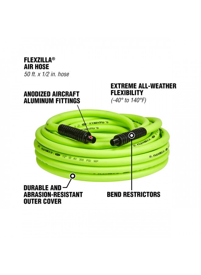 Flexzilla Air Hose, 1/2 in. x 50 ft., 3/8 in. MNPT Fittings Heavy Duty, Lightweight, Hybrid, ZillaGreen - HFZ1250YW3 - Image 3