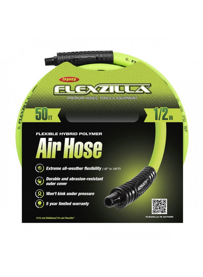 Flexzilla Air Hose, 1/2 in. x 50 ft., 3/8 in. MNPT Fittings Heavy Duty, Lightweight, Hybrid, ZillaGreen - HFZ1250YW3 - Image 2