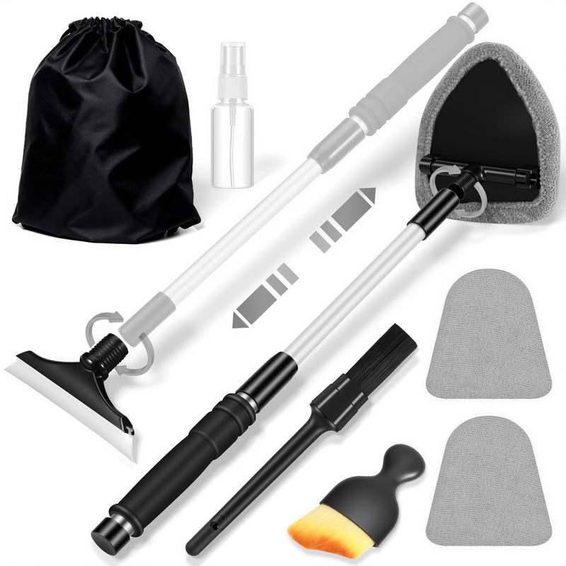 vioview Gray Windshield Cleaner Tool Car Interior Cleaning Kit with Extendable Handle and 3 Reusable Microfiber Pads Auto Glass Wiper and Detailing Brush Kit for Car Home Window - Image 3