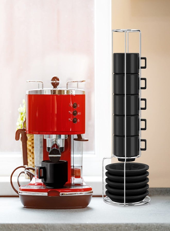 Houseables Espresso Cup Set, Espresso Cups Stackable, Expresso, Demitasse, with Saucers, Stand, Spoons, Coffee Mugs, Juego De Tazas Para Cafe, Porcelain, Stacking, 19 Pieces, Set of 6, 2.5 oz, Black - Image 4