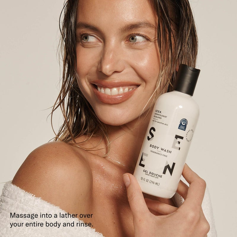 Seen غسول الجسم SEEN، خالي من العطور - غسول جسم غير مسد للمسام وغير مهيج - تم تطويره بواسطة أطباء الجلد - آمن للبشرة الحساسة، والأكزيما، والبشرة المعرضة لحب الشباب - Image 4