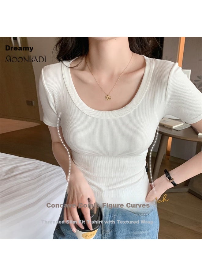 Moonbadi Women's Slim Fit Summer Thin Short Sleeve T-shirt Basic Inner Wear Outer Wear Short Sleeve - Image 3