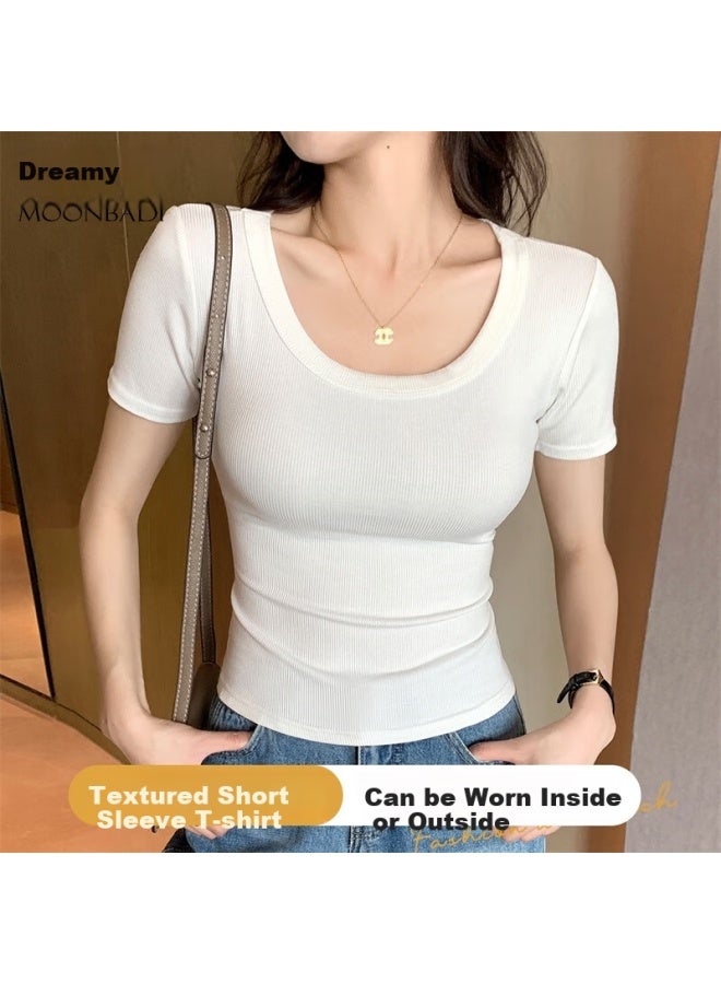 Moonbadi Women's Slim Fit Summer Thin Short Sleeve T-shirt Basic Inner Wear Outer Wear Short Sleeve - Image 1