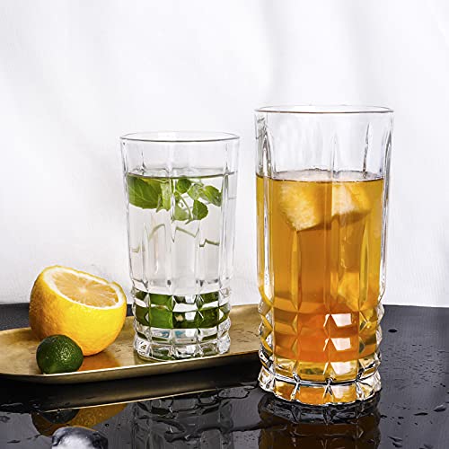 VIHAX Set of 6 Textured Designer Glassware for Drinking Water Tall Highball Glasses Drinking Glasses Drinking Tumblers for Water Juice Wine Beer and Cocktails Drinking Cup Beer - Image 2