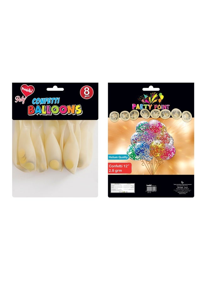 نقطة الحزب 8 قطع من بالونات الكونفيتي، بالونات لاتكس 12 بوصة، 2.8 جرام، بالونات كونفيتي ذهبية فاتحة اللون لديكور أعياد الميلاد والزفاف والحفلات - Image 2