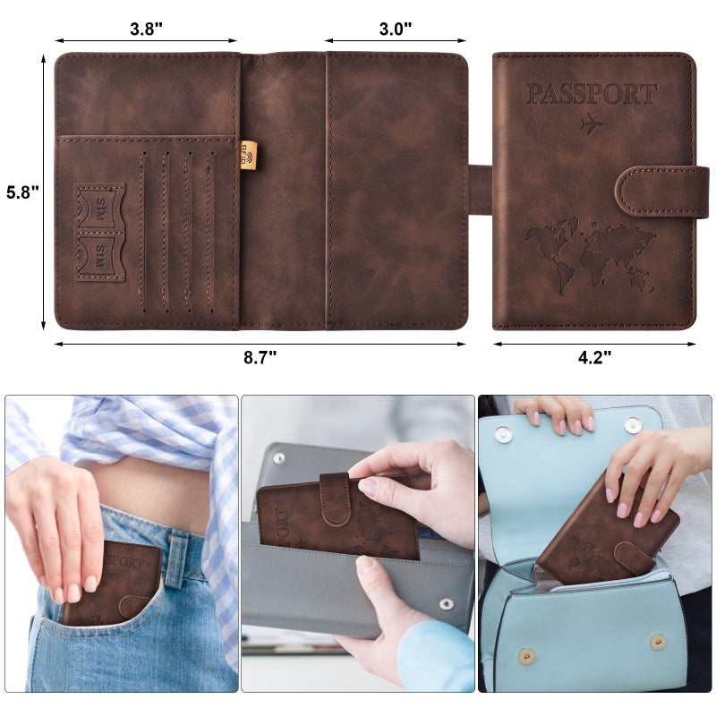 Eoehro Passport Holder for Travel Essentials, Passport Wallet Cover Case for Travel Must Haves Accessories,Passport Book Holders for Women and Men(coffee) - Image 2