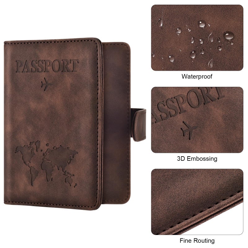 Eoehro Passport Holder for Travel Essentials, Passport Wallet Cover Case for Travel Must Haves Accessories,Passport Book Holders for Women and Men(coffee) - Image 5