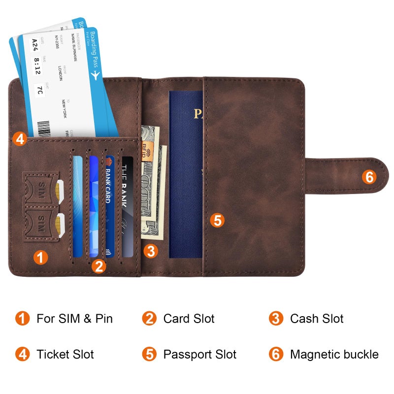 Eoehro Passport Holder for Travel Essentials, Passport Wallet Cover Case for Travel Must Haves Accessories,Passport Book Holders for Women and Men(coffee) - Image 3